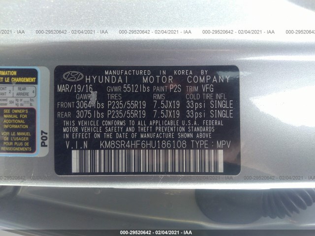 Photo 8 VIN: KM8SR4HF6HU186108 - HYUNDAI SANTA FE 