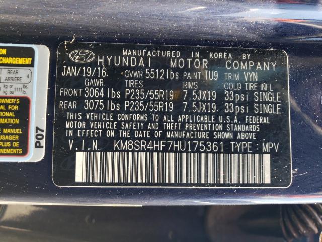 Photo 9 VIN: KM8SR4HF7HU175361 - HYUNDAI SANTA FE S 