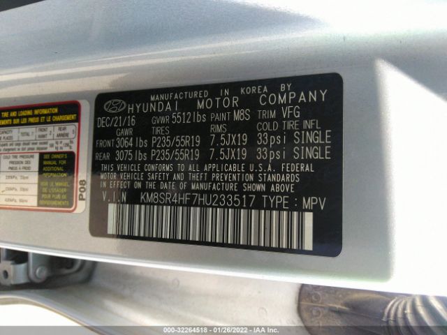 Photo 8 VIN: KM8SR4HF7HU233517 - HYUNDAI SANTA FE 