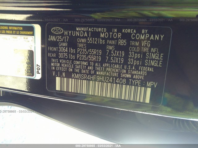 Photo 8 VIN: KM8SR4HF9HU241408 - HYUNDAI SANTA FE 