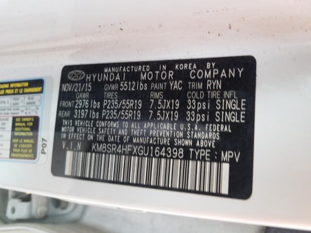 Photo 9 VIN: KM8SR4HFXGU164398 - HYUNDAI SANTA FE S 