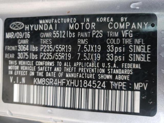 Photo 9 VIN: KM8SR4HFXHU184524 - HYUNDAI SANTA FE S 