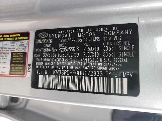 Photo 9 VIN: KM8SRDHF0HU172933 - HYUNDAI SANTA FE S 