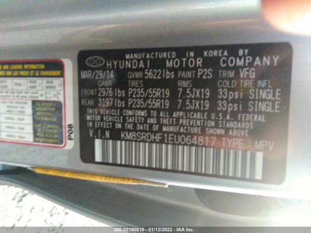 Photo 8 VIN: KM8SRDHF1EU064817 - HYUNDAI SANTA FE 