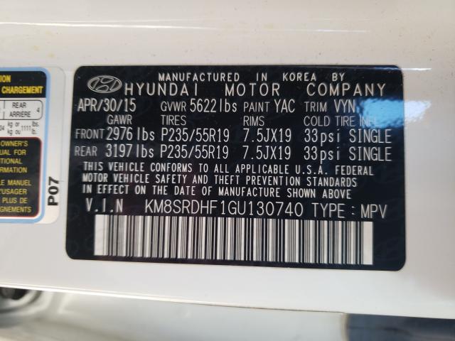 Photo 9 VIN: KM8SRDHF1GU130740 - HYUNDAI SANTA FE S 