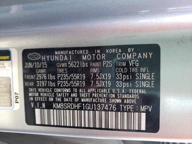 Photo 9 VIN: KM8SRDHF1GU137476 - HYUNDAI SANTA FE S 