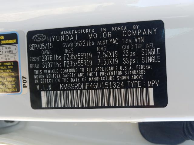 Photo 9 VIN: KM8SRDHF4GU151324 - HYUNDAI SANTA FE S 