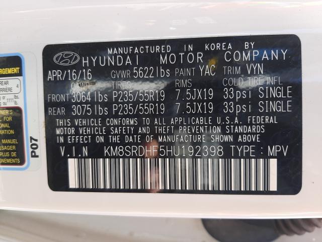 Photo 9 VIN: KM8SRDHF5HU192398 - HYUNDAI SANTA FE S 