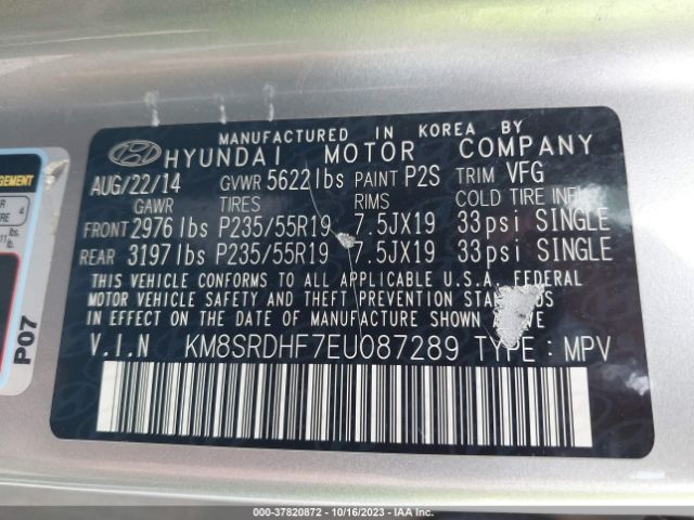 Photo 8 VIN: KM8SRDHF7EU087289 - HYUNDAI SANTA FE 