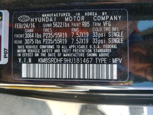 Photo 9 VIN: KM8SRDHF9HU181467 - HYUNDAI SANTA FE S 