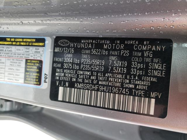 Photo 9 VIN: KM8SRDHF9HU196745 - HYUNDAI SANTA FE S 