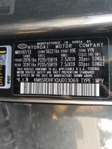 Photo 9 VIN: KM8SRDHFXDU013069 - HYUNDAI SANTA FE L 