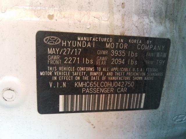 Photo 9 VIN: KMHC65LC0HU042750 - HYUNDAI IONIQ BLUE 