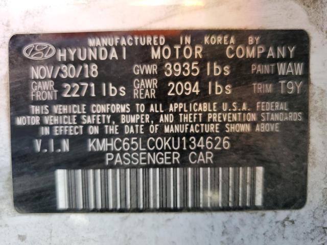 Photo 9 VIN: KMHC65LC0KU134626 - HYUNDAI IONIQ BLUE 