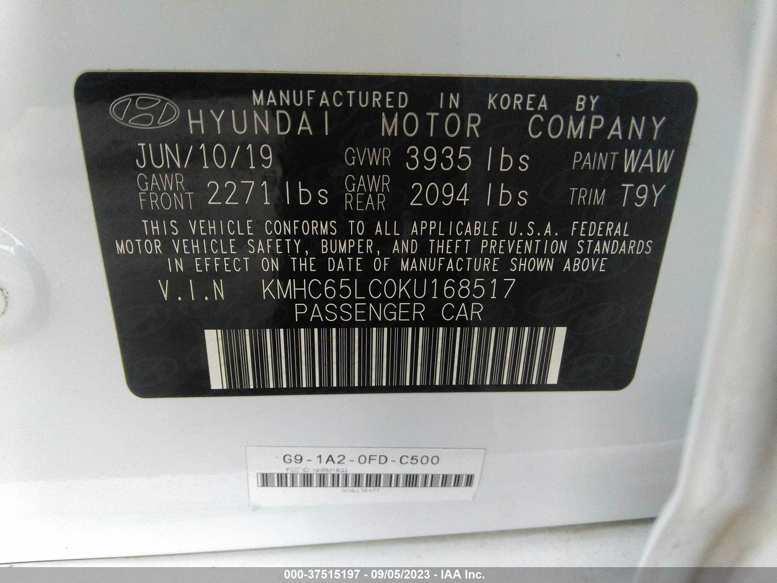 Photo 8 VIN: KMHC65LC0KU168517 - HYUNDAI IONIQ 