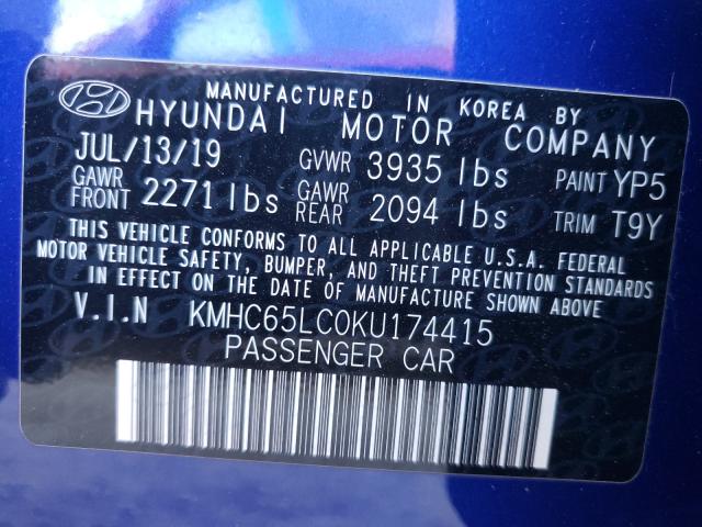 Photo 9 VIN: KMHC65LC0KU174415 - HYUNDAI IONIQ BLUE 