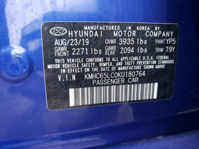 Photo 9 VIN: KMHC65LC0KU180764 - HYUNDAI IONIQ BLUE 