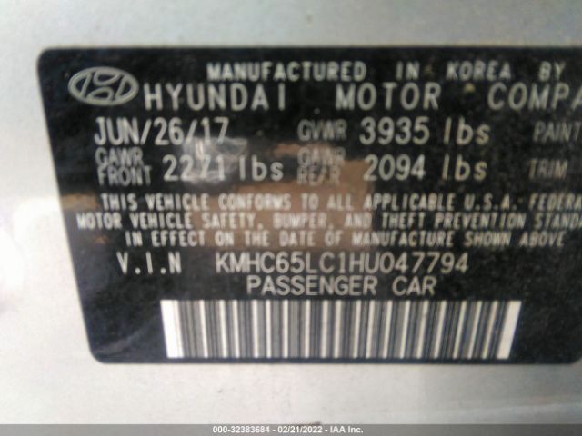 Photo 8 VIN: KMHC65LC1HU047794 - HYUNDAI IONIQ HYBRID 