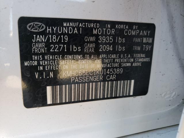 Photo 9 VIN: KMHC65LC1KU145389 - HYUNDAI IONIQ BLUE 