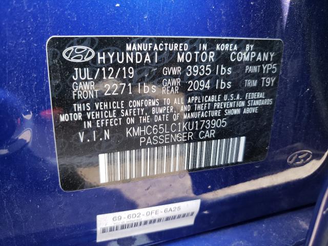 Photo 9 VIN: KMHC65LC1KU173905 - HYUNDAI IONIQ BLUE 