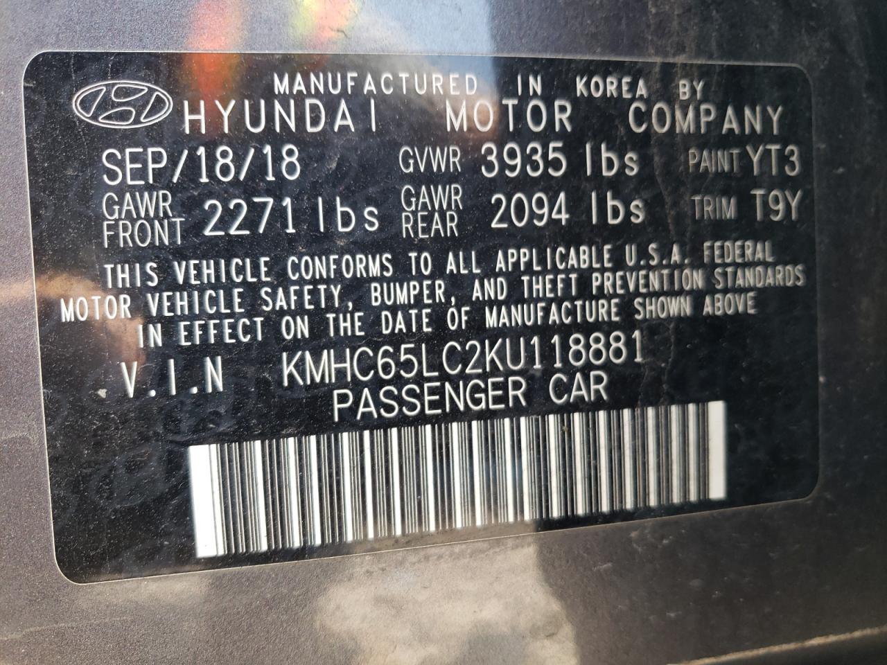 Photo 11 VIN: KMHC65LC2KU118881 - HYUNDAI IONIQ 