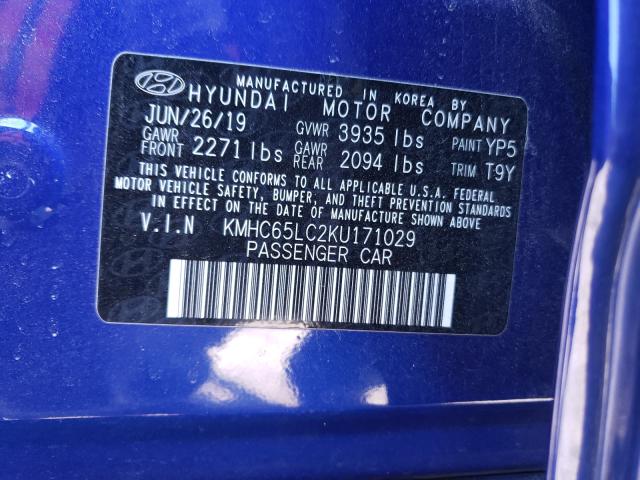 Photo 9 VIN: KMHC65LC2KU171029 - HYUNDAI IONIQ BLUE 