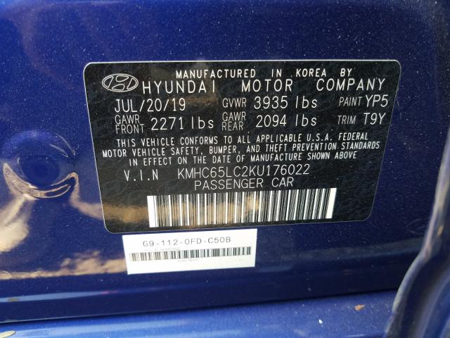 Photo 9 VIN: KMHC65LC2KU176022 - HYUNDAI IONIQ BLUE 