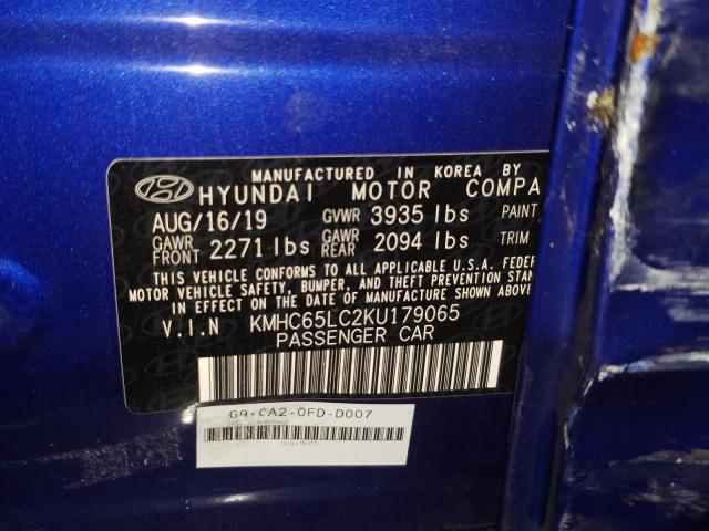 Photo 9 VIN: KMHC65LC2KU179065 - HYUNDAI IONIQ BLUE 