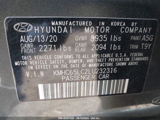 Photo 8 VIN: KMHC65LC2LU232316 - HYUNDAI IONIQ 