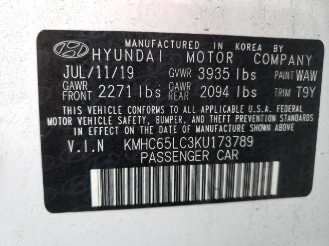 Photo 9 VIN: KMHC65LC3KU173789 - HYUNDAI IONIQ BLUE 