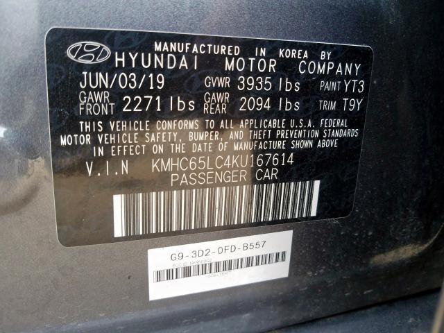 Photo 9 VIN: KMHC65LC4KU167614 - HYUNDAI IONIQ BLUE 