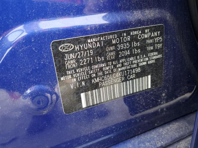 Photo 12 VIN: KMHC65LC4KU171498 - HYUNDAI IONIQ BLUE 