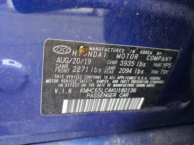 Photo 12 VIN: KMHC65LC4KU180136 - HYUNDAI IONIQ BLUE 