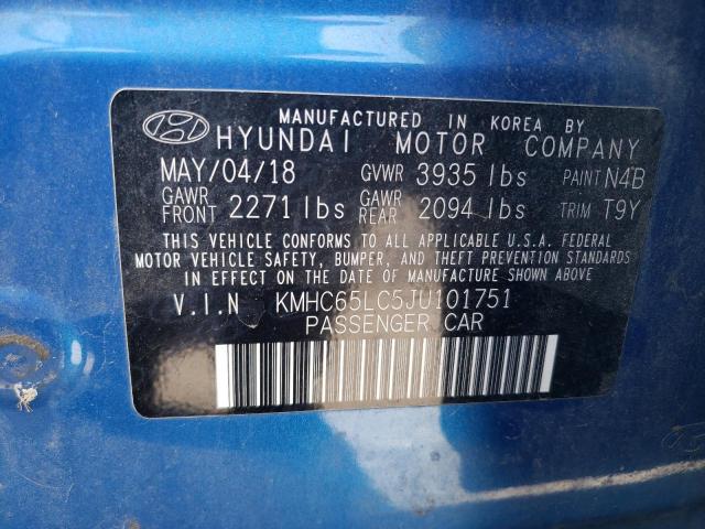 Photo 11 VIN: KMHC65LC5JU101751 - HYUNDAI IONIQ BLUE 