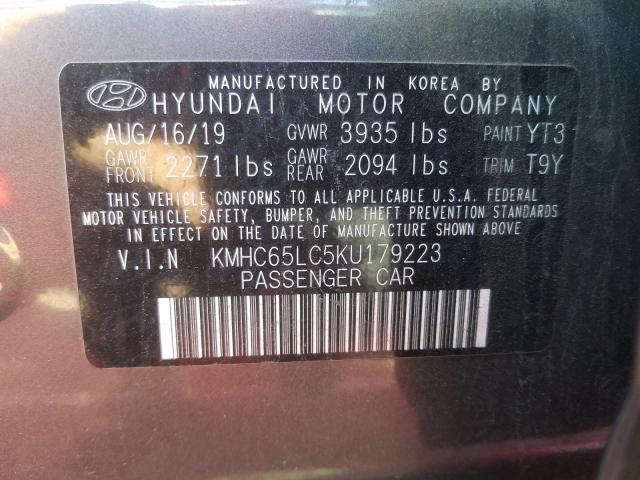 Photo 9 VIN: KMHC65LC5KU179223 - HYUNDAI IONIQ BLUE 