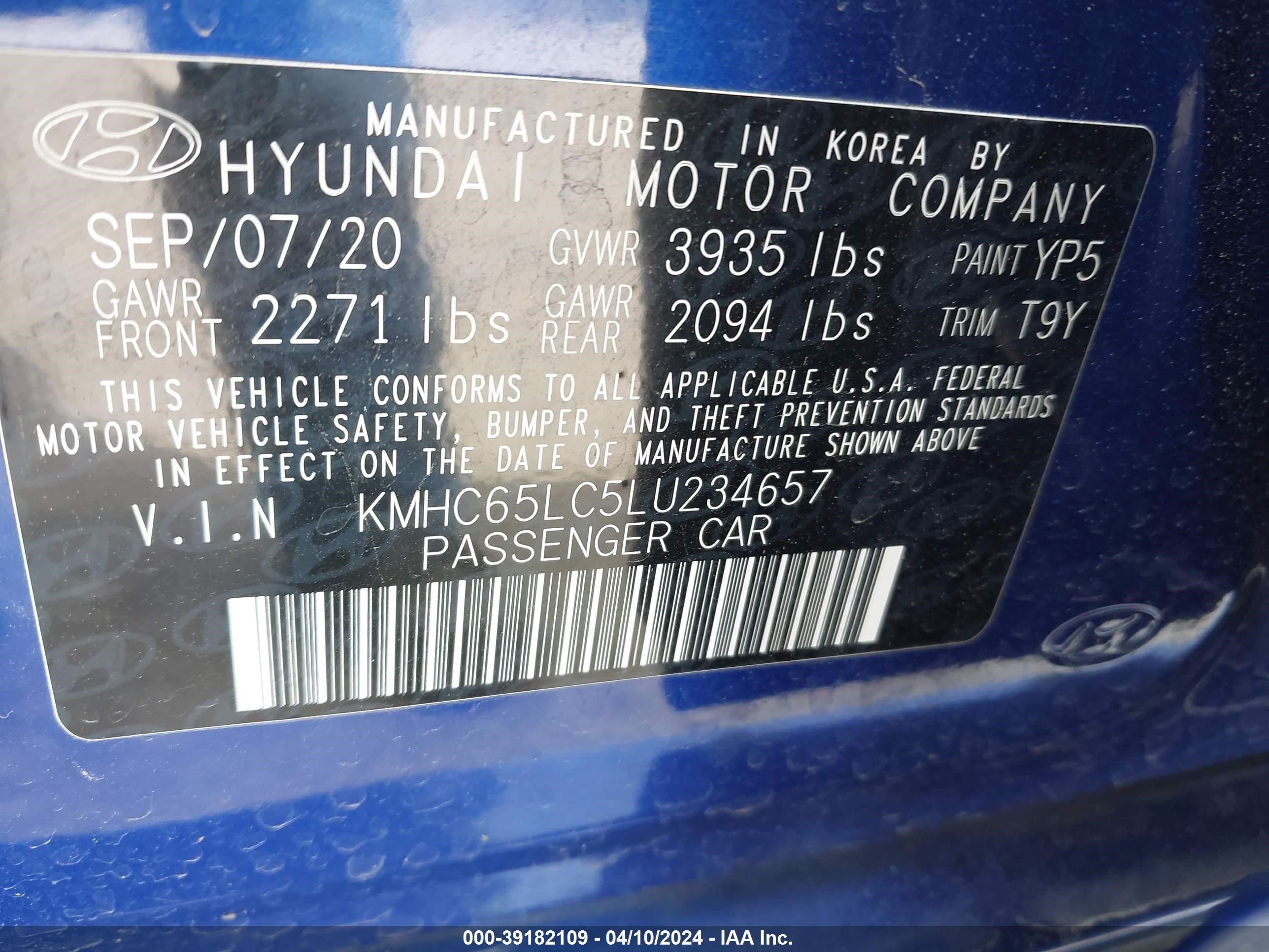 Photo 8 VIN: KMHC65LC5LU234657 - HYUNDAI IONIQ 