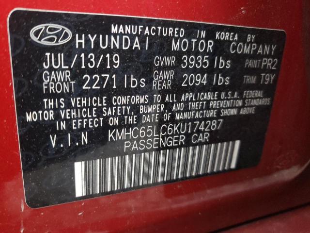 Photo 9 VIN: KMHC65LC6KU174287 - HYUNDAI IONIQ BLUE 