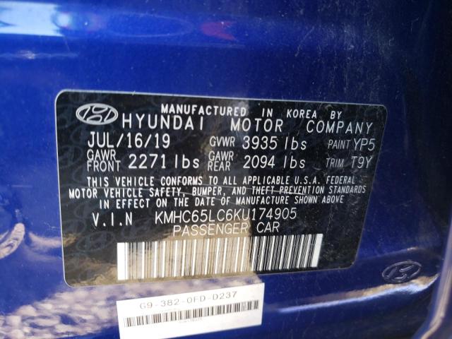 Photo 9 VIN: KMHC65LC6KU174905 - HYUNDAI IONIQ BLUE 