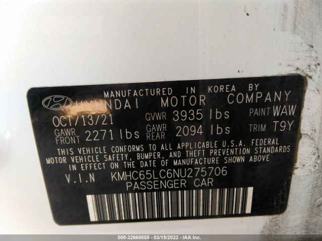 Photo 8 VIN: KMHC65LC6NU275706 - HYUNDAI IONIQ HYBRID 