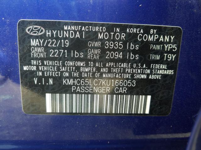 Photo 9 VIN: KMHC65LC7KU166053 - HYUNDAI IONIQ BLUE 