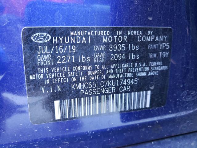 Photo 9 VIN: KMHC65LC7KU174945 - HYUNDAI IONIQ BLUE 