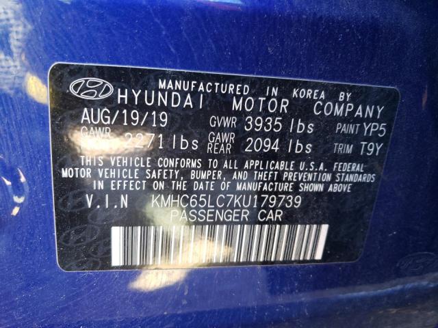 Photo 9 VIN: KMHC65LC7KU179739 - HYUNDAI IONIQ BLUE 