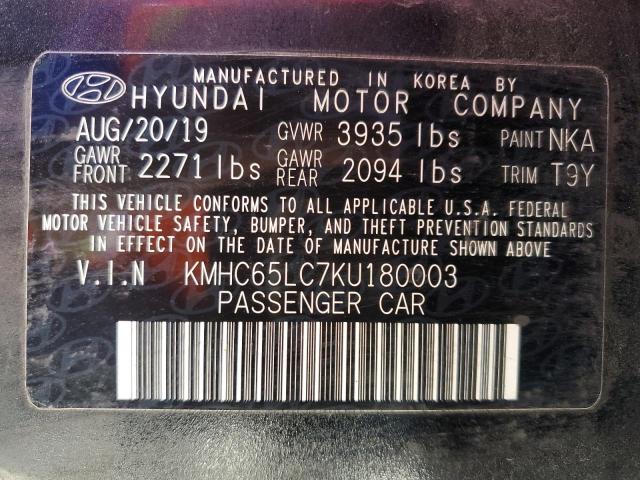 Photo 11 VIN: KMHC65LC7KU180003 - HYUNDAI IONIQ BLUE 