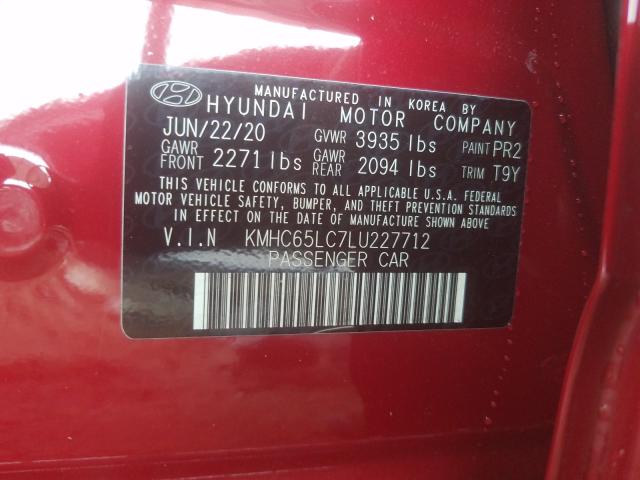 Photo 9 VIN: KMHC65LC7LU227712 - HYUNDAI IONIQ BLUE 