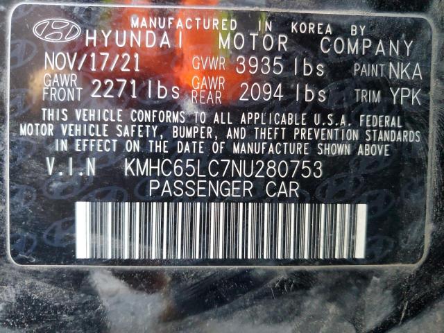 Photo 11 VIN: KMHC65LC7NU280753 - HYUNDAI IONIQ BLUE 