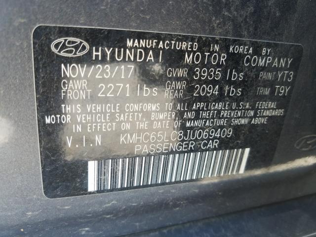 Photo 9 VIN: KMHC65LC8JU069409 - HYUNDAI IONIQ BLUE 