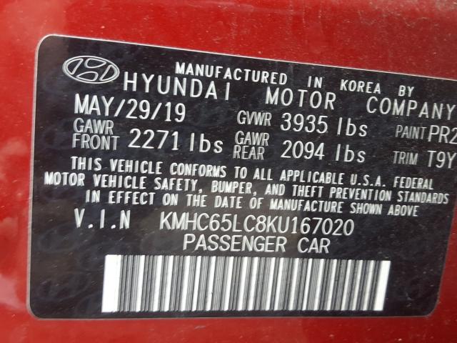 Photo 9 VIN: KMHC65LC8KU167020 - HYUNDAI IONIQ BLUE 