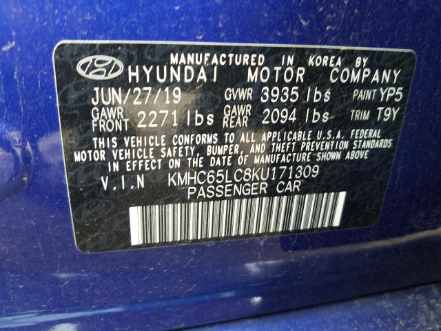 Photo 9 VIN: KMHC65LC8KU171309 - HYUNDAI IONIQ BLUE 