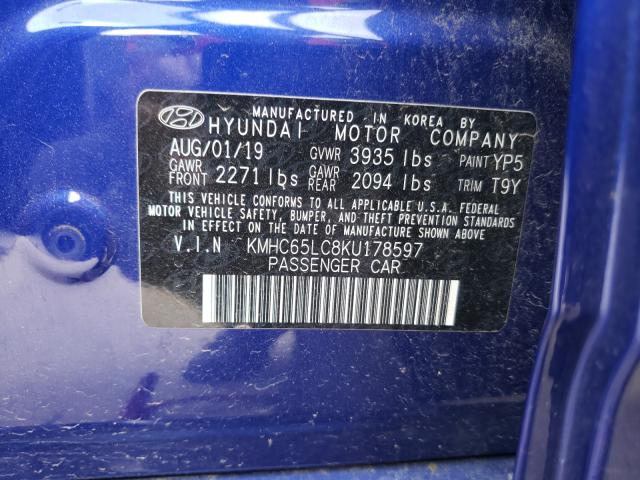 Photo 9 VIN: KMHC65LC8KU178597 - HYUNDAI IONIQ BLUE 