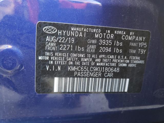 Photo 9 VIN: KMHC65LC9KU180648 - HYUNDAI IONIQ BLUE 